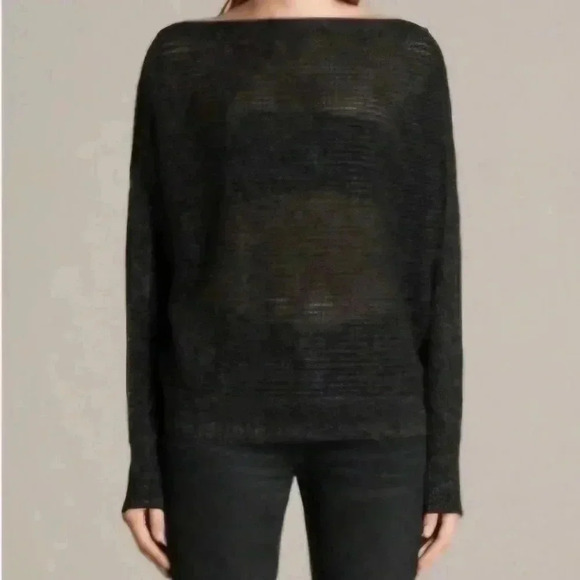 All Saints Elle Metallic Open Knit Jumper Black Long Sleeve Size  M/L - Picture 2 of 13